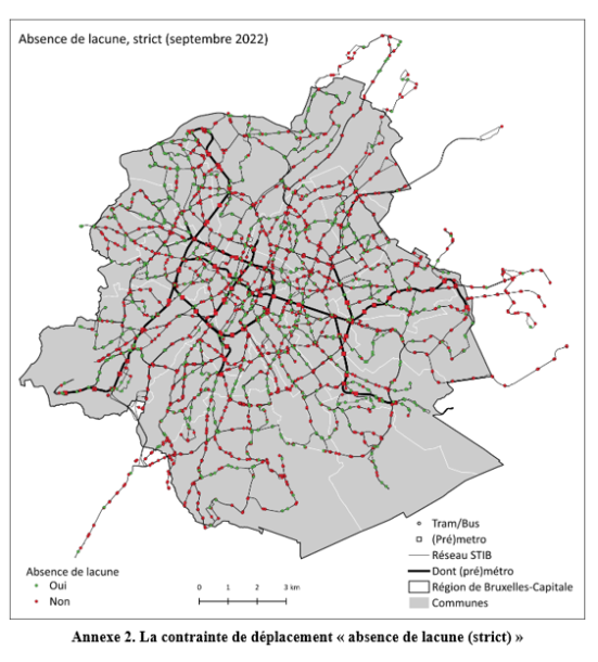 Carte du réseau de la STIB et de l'absence de lacune